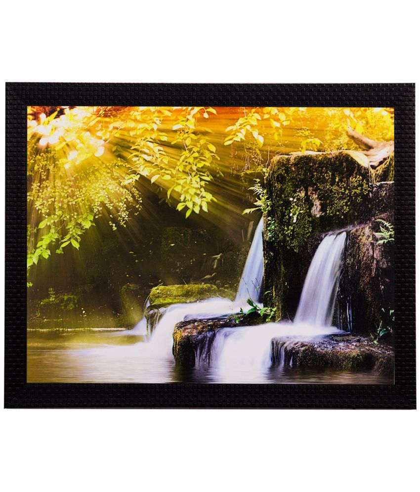     			eCraftIndia Multicoloured Waterfall View Matt Framed UV Wall Art