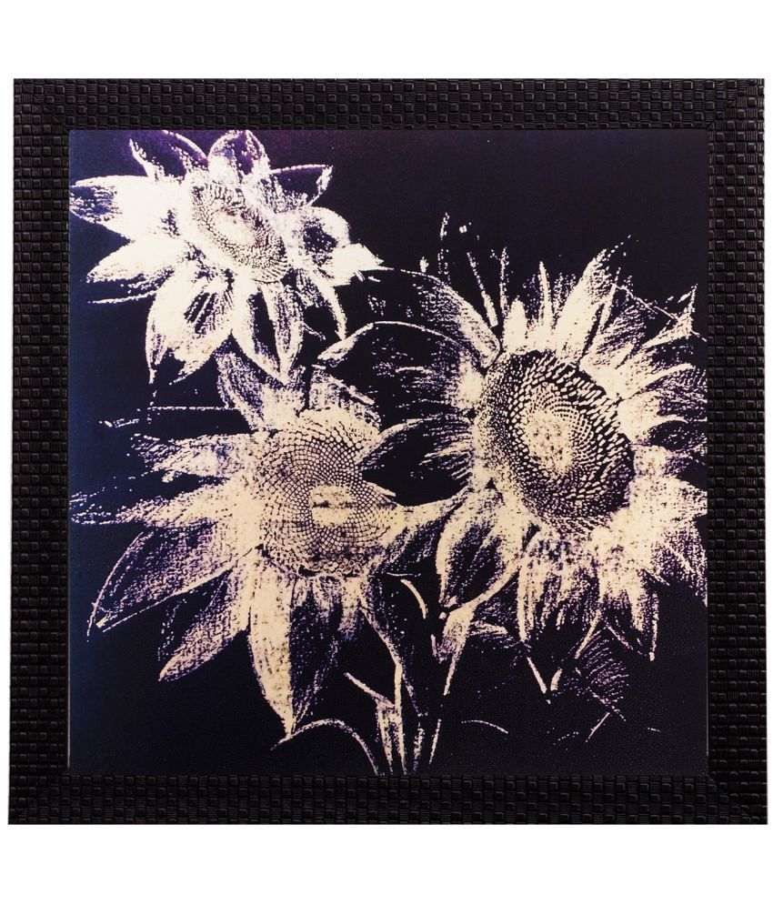     			eCraftIndia Black & White Floral Matt Textured UV Framed Wall Art