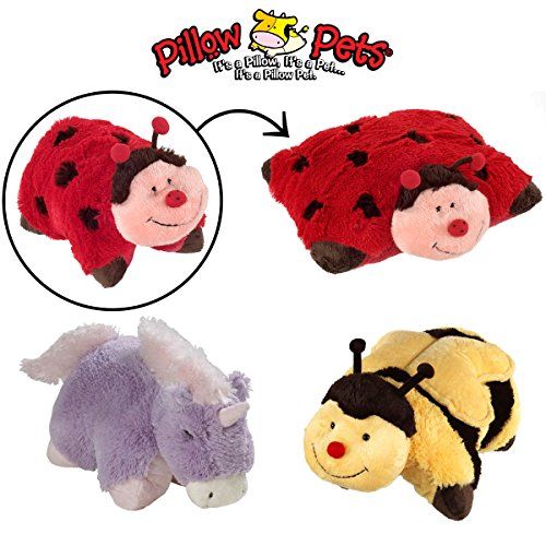 3 Pillow Pets Set Stuffed Animal Large Plush Kids Toys Ladybug Bee