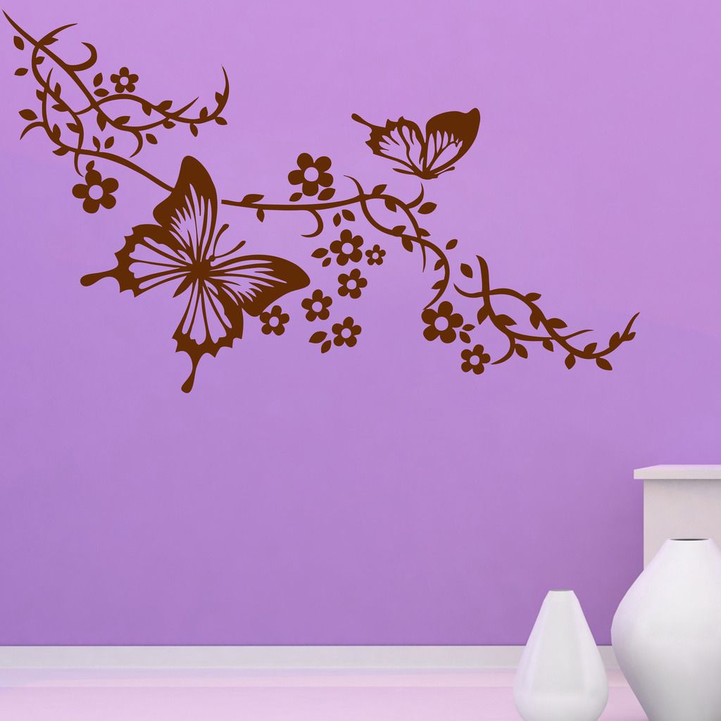     			Decor Villa Flying Butterfly with Flower PVC Wall Stickers