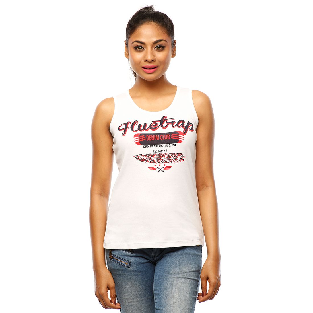     			Huetrap White Cotton Tank Tops