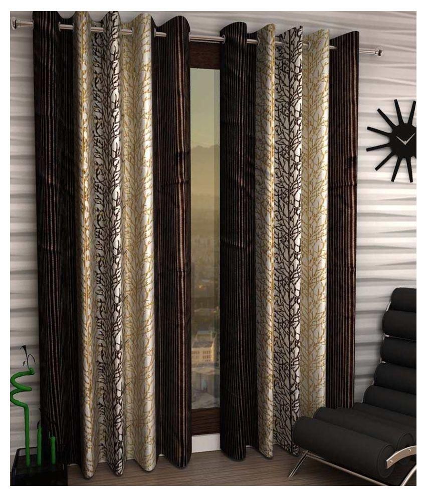     			Panipat Textile Hub Semi-Transparent Eyelet Window Curtain 5 ft Pack of 2 -Multi Color