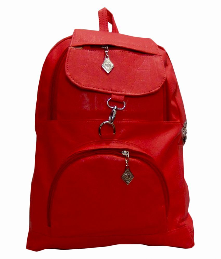 red faux leather backpack
