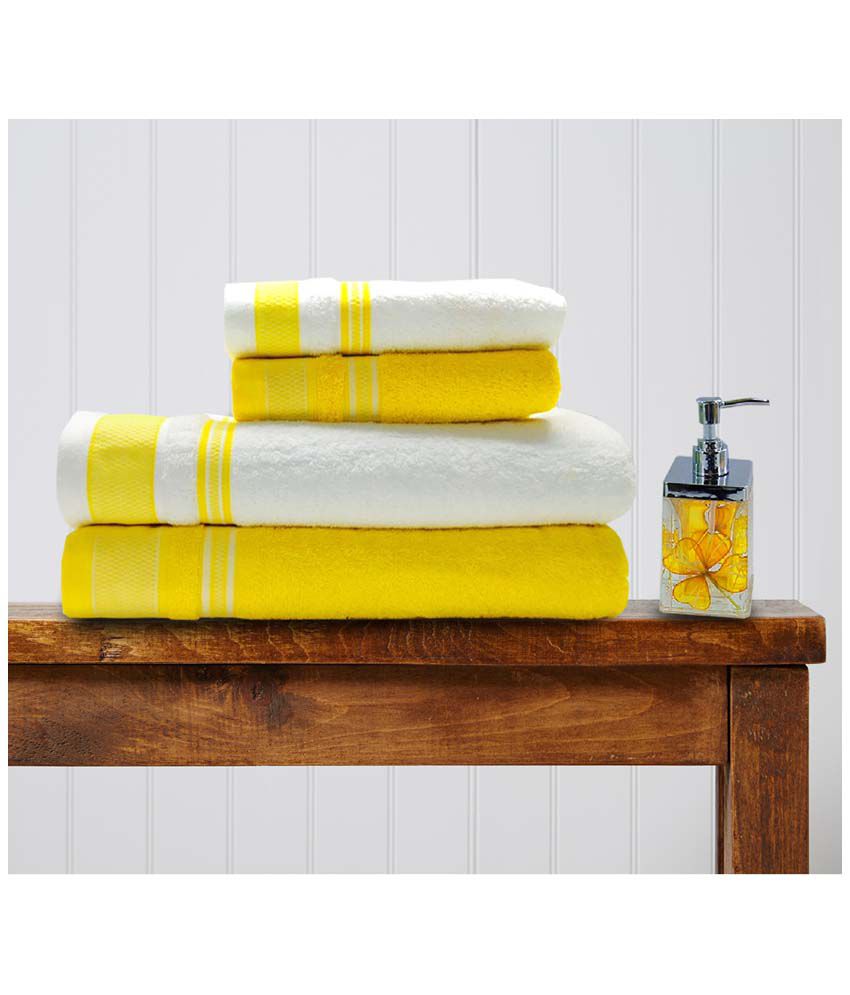 Spaces by Welspun Set of 4 Cotton Towels - Yellow & White - Buy Spaces by Welspun Set of 4 