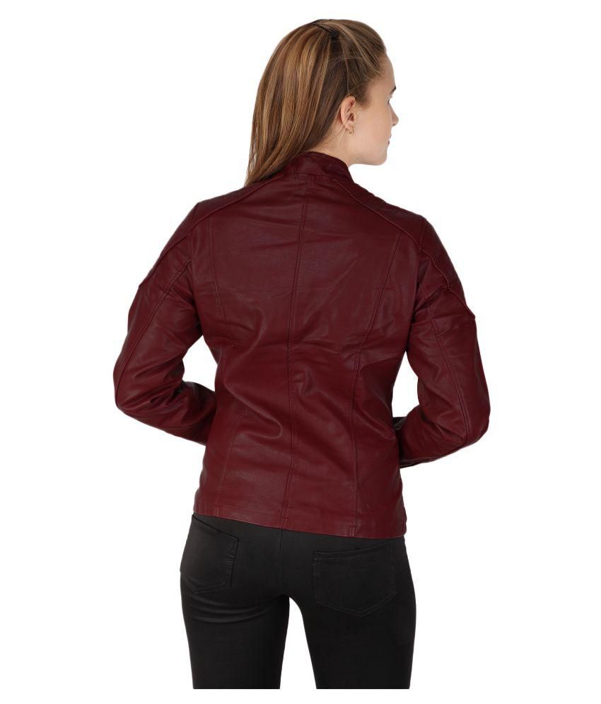 Buy Zipper Maroon Pu Leather Biker Jacket Online at Best Prices in ...