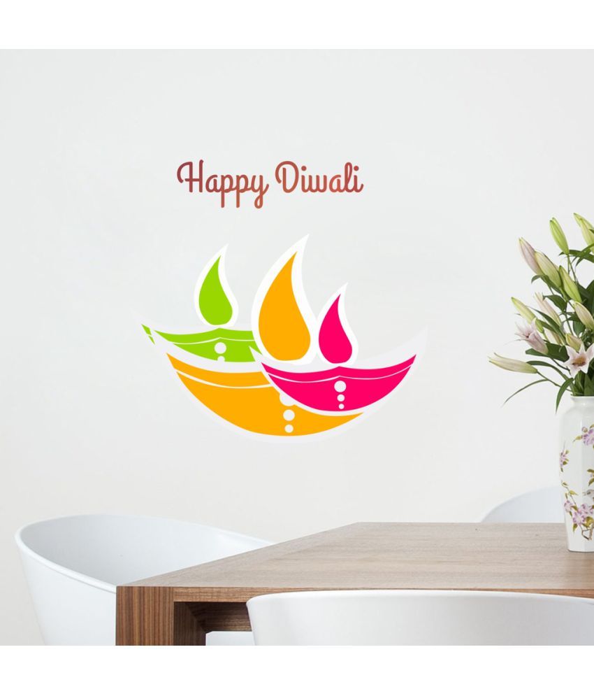     			Decor Villa Beautiful Red Happy Diwali Candle Vinyl Wall Stickers