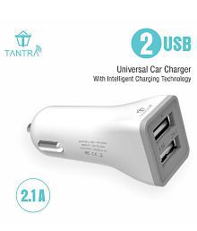 Tantra Dual USB 2.1Amp Mobile Car Charger for All Smartphones, Tablets, Kindle, Digital Camera (White and Grey)