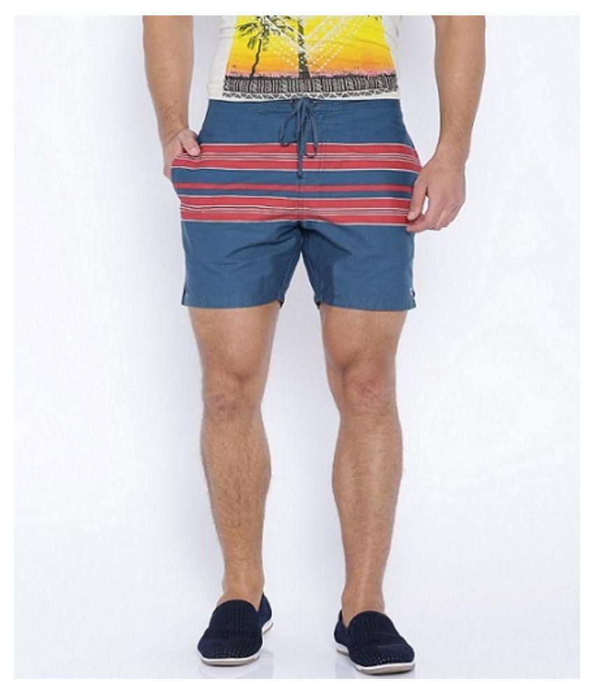 Blue wave - Navy Blue Cotton Red Striped Casual Shorts for Men - Buy ...