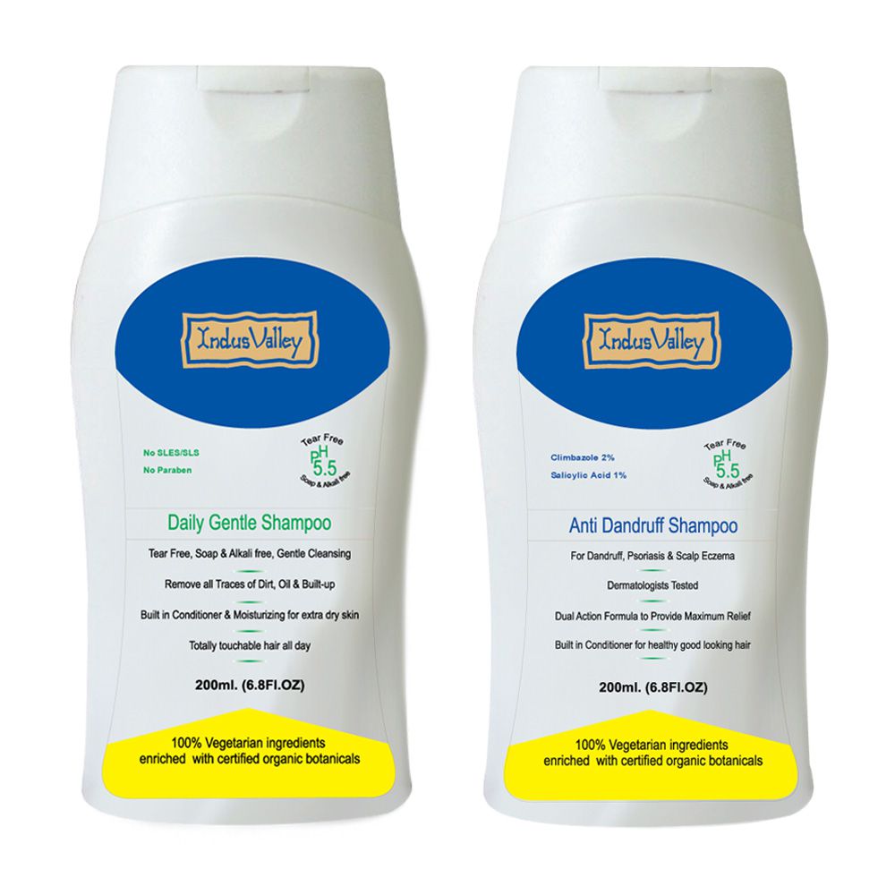     			Indus Valley Daily gentle Shampoo and Anti Dandruff Shampoo 200ml Each Combo Pack