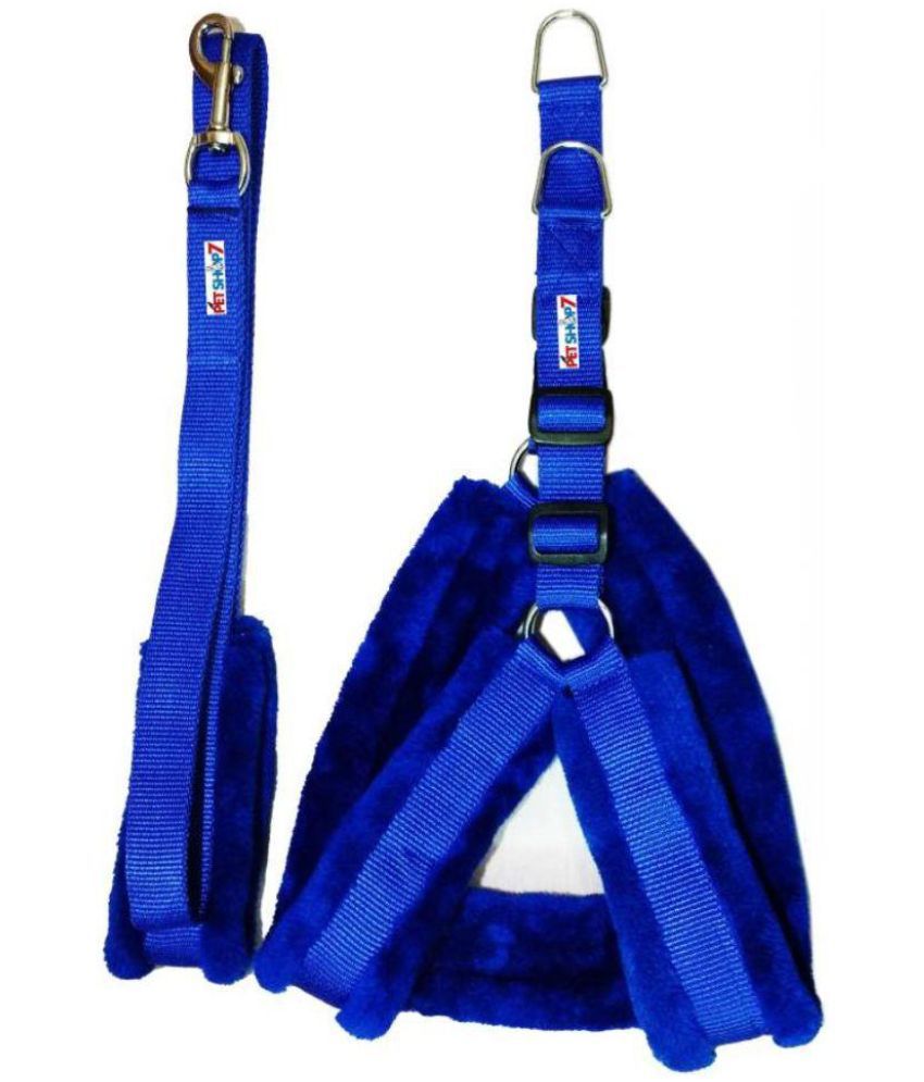     			Petshop7 Nylon Dog Harness & Leash set with Fur 1 inch Medium - Blue (Chest Size - 27-32)inch