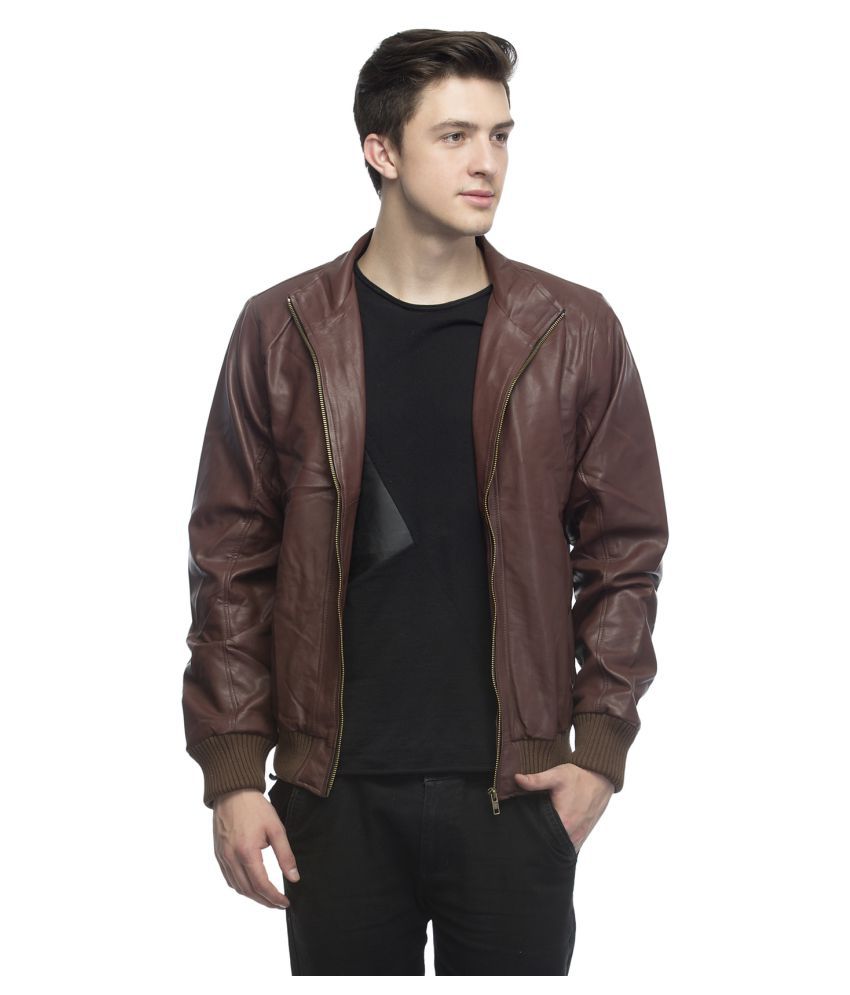 CP Club Brown Leather Jacket - Buy CP Club Brown Leather Jacket Online ...