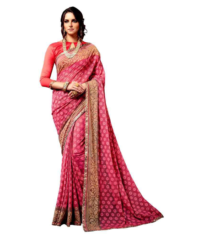 The Fashion Outlets Pink Chiffon Saree - Buy The Fashion Outlets Pink ...