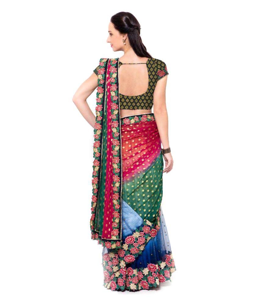 Jiya Fashion Multicoloured Net Saree - Buy Jiya Fashion Multicoloured