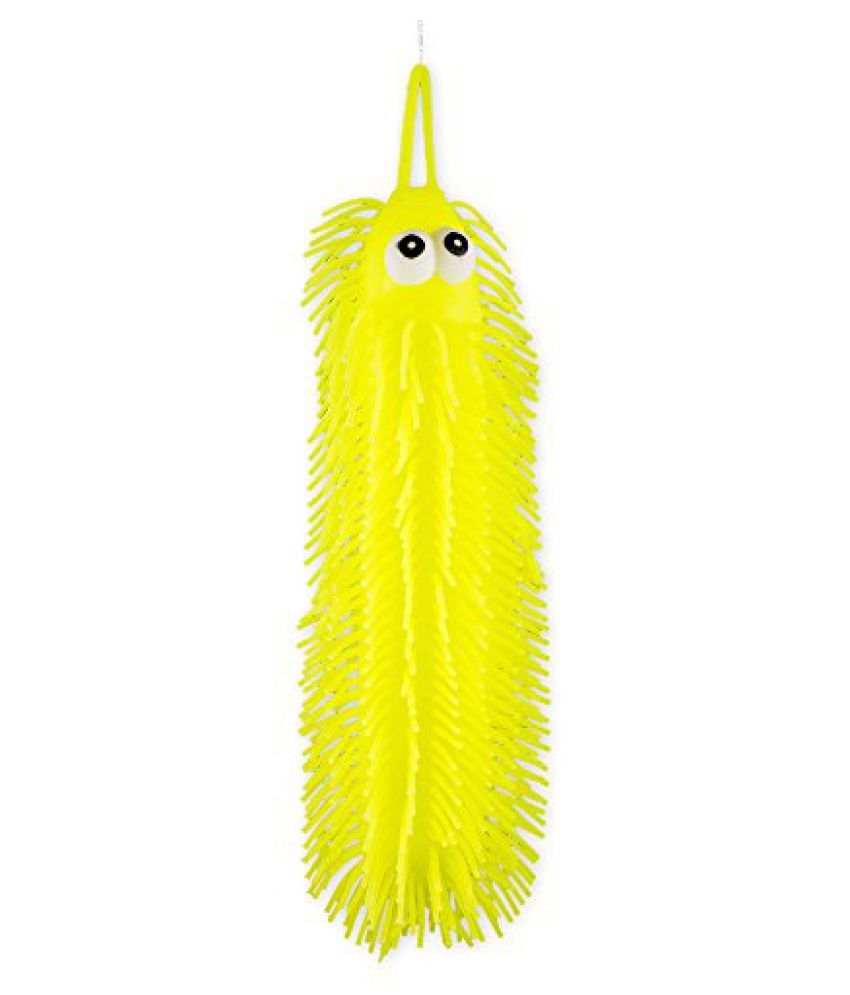11" Yellow LightUp Caterpillar Squishy Stretch Toy with Hanging Loop