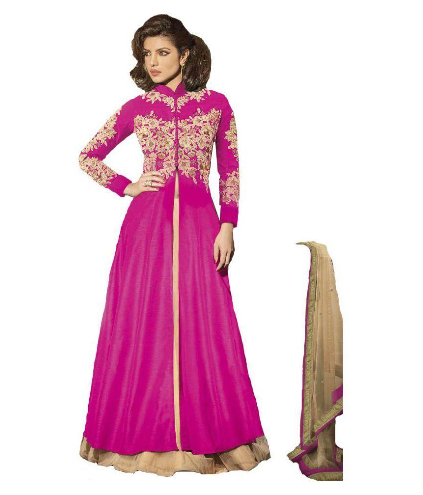 Heroine Pink Silk Dress Material - Buy Heroine Pink Silk Dress Material