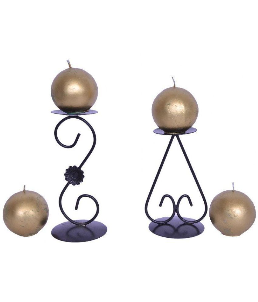 Indigo Creatives Golden Christmas Decorative Ball Candle With Stands - Pack Of 6