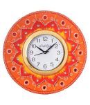 eCraftIndia White & Orange Handcrafted Floral Embellished Analogue Wall Clock