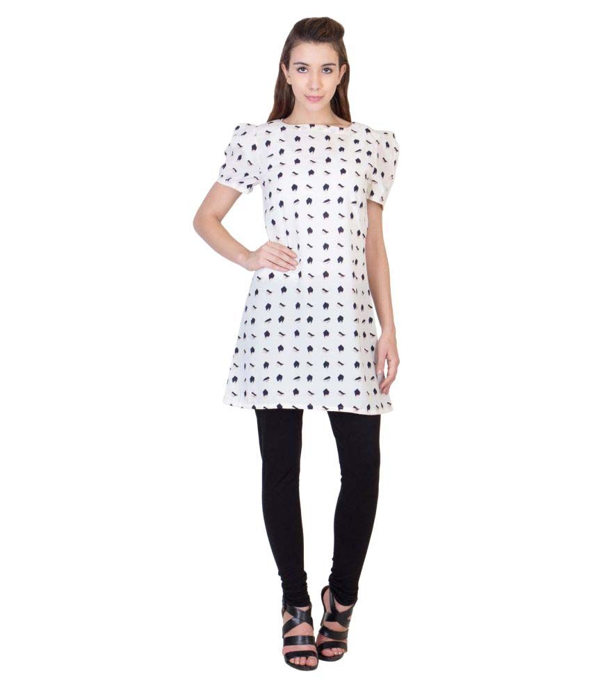 Damak White Synthetic A-line Kurti - Buy Damak White Synthetic A-line ...