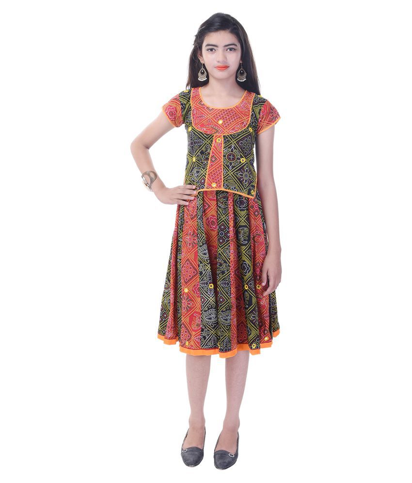 Rajasthani Sarees Multi Cotton Printed Girls Top and Bottom Set - Buy ...