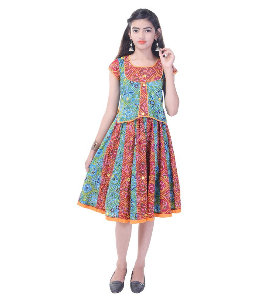 Rajasthani Sarees Multicolour Cotton Top And Bottom Set Buy Rajasthani Sarees Multicolour