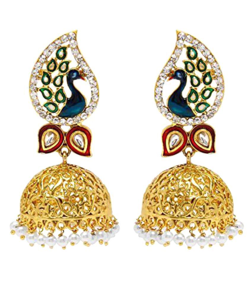     			YouBella Golden Jhumki Traditional Dancing Peacock Single Pair Earrings