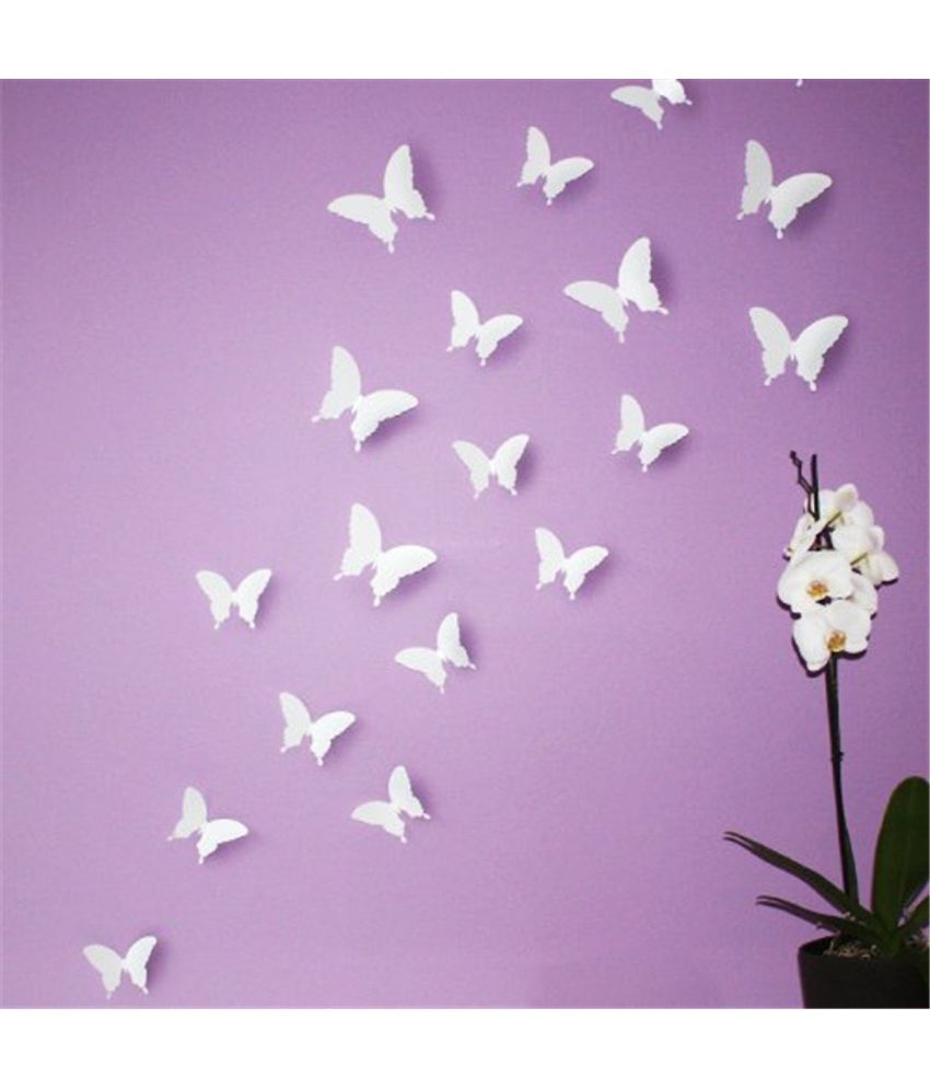     			Jaamso Royals White 3D Butterflies PVC White Wall Sticker - Pack of 1