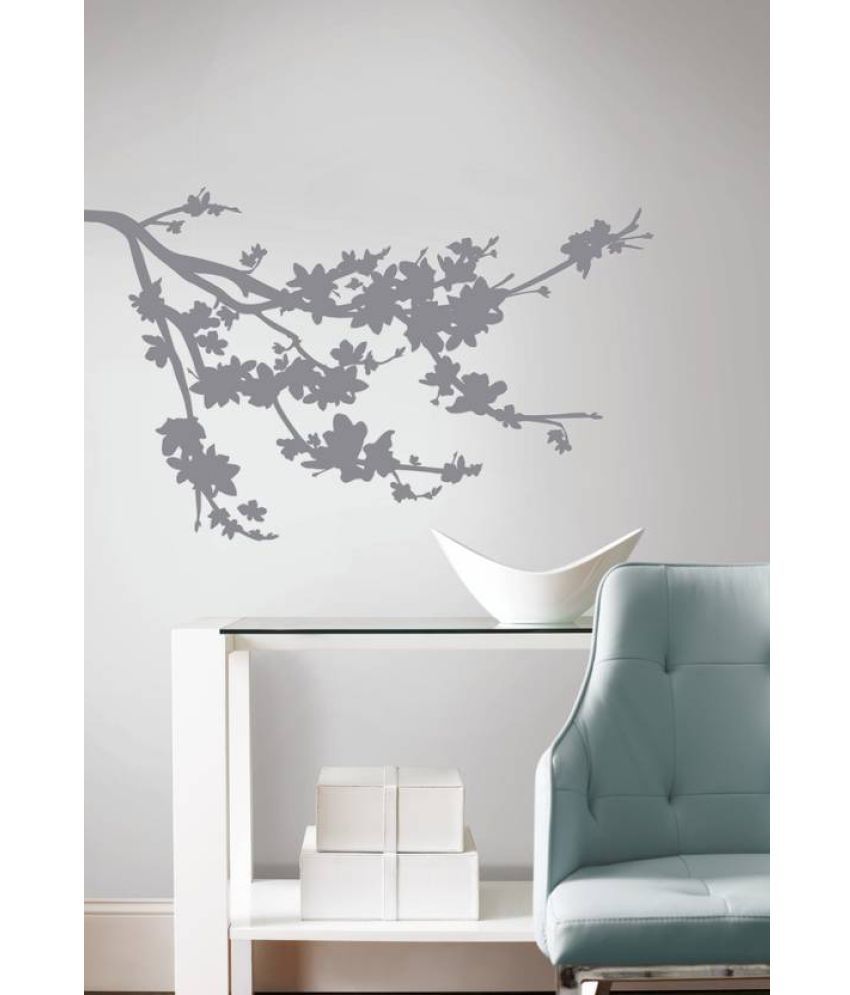 Asian Paints Gray Silhouette Blossom Branch Vinyl Wall Stickers Buy