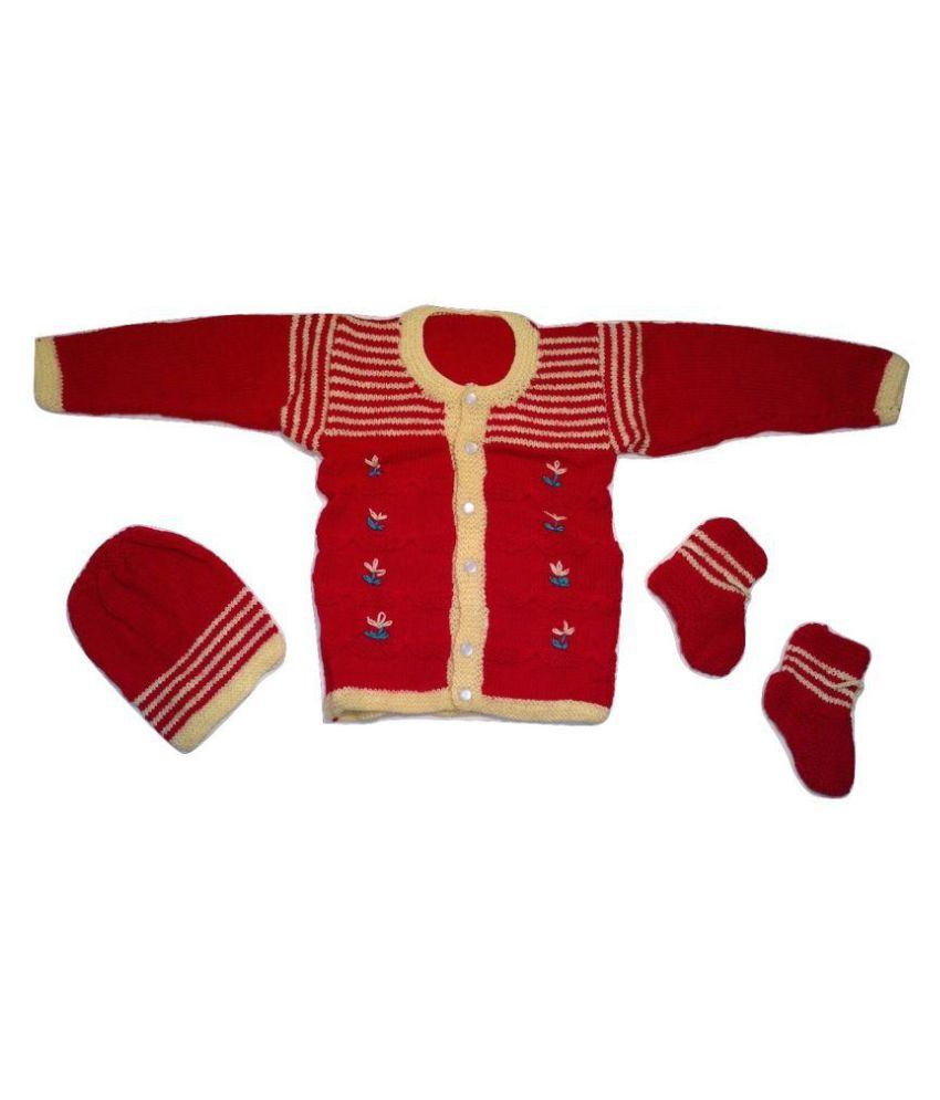 Cutiepie Collections Red Woollen Sweater With Cap And Socks Buy 