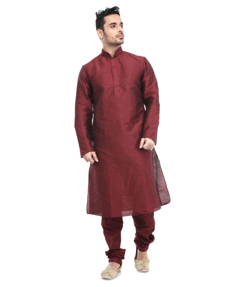     			Deyann Maroon Silk Blend Kurta Pyjama Set