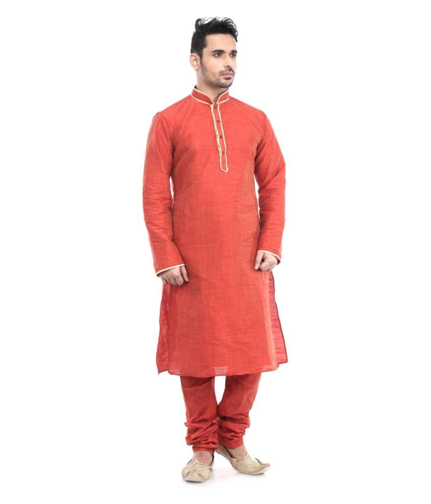     			Deyann Orange Silk Blend Kurta Pyjama Set