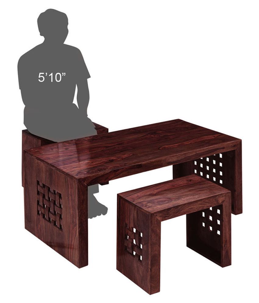 Inhouz Solid Wood Zig Zag Coffee Table with Stools Buy Inhouz Solid