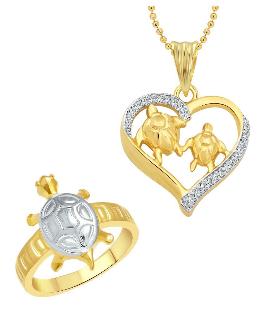     			Vighnaharta Golden Tortoise Love Ring with Pendant