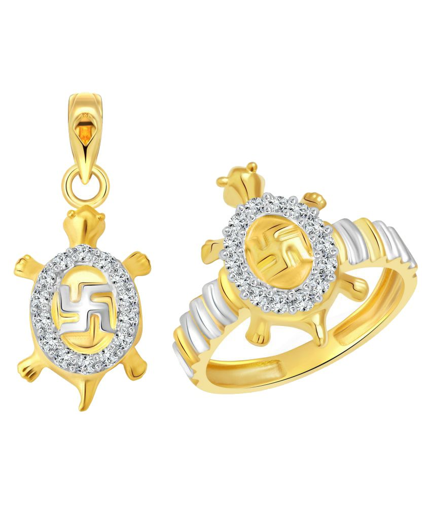     			Vighnaharta 18kt Gold Plated Swastik Tortoise Ring with Pendant