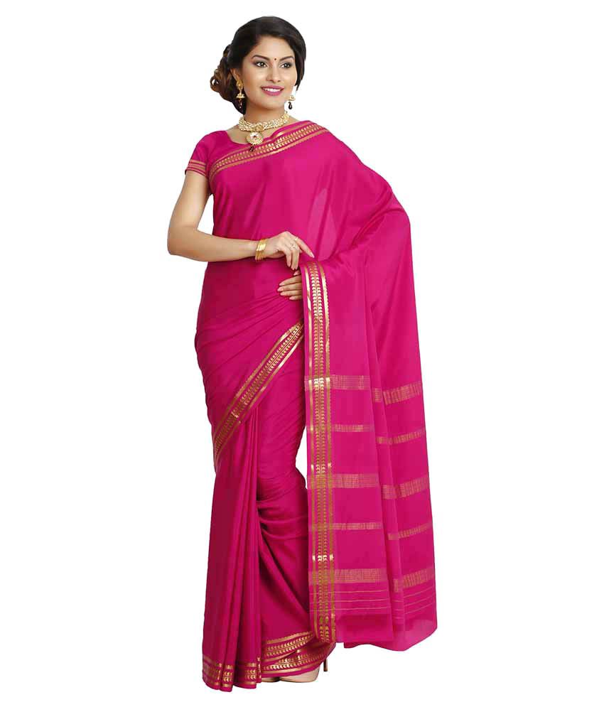 Kaushika Sarees Red and Pink Mysore Silk Saree - Buy Kaushika Sarees ...