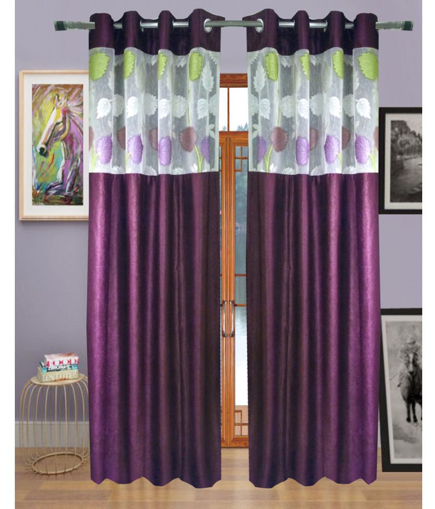    			Homefab India Plain Semi-Transparent Eyelet Long Door Curtain 9ft (Pack of 2) - Wine