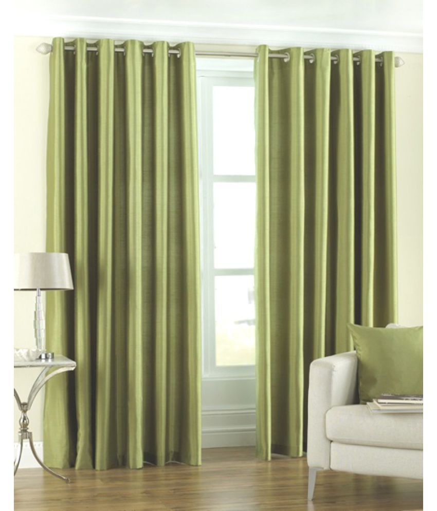     			Homefab India Plain Semi-Transparent Eyelet Long Door Curtain 8ft (Pack of 2) - Green