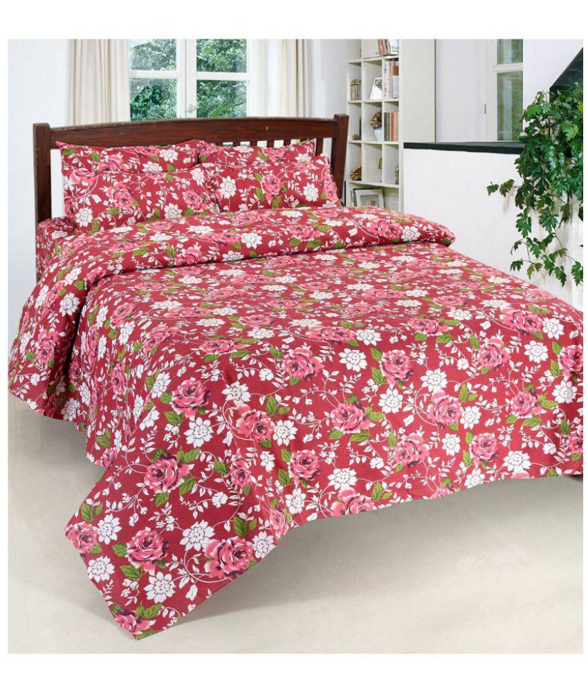     			Furhome Double Cotton Red Floral Bed Sheet