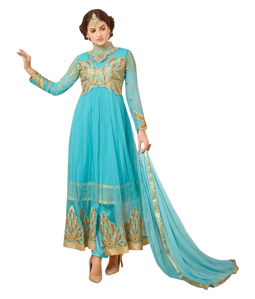 designer turquoise georgette floor length anarkali suit