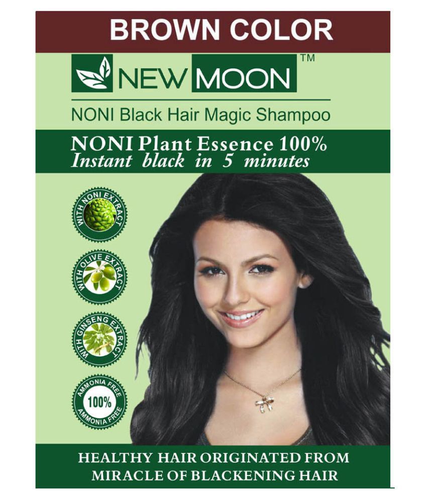 New Moon Brown Hair Color Noni shampoo based hair colour Permanent Hair  Color Black 15 ml Pack of 20: Buy New Moon Brown Hair Color Noni shampoo  based hair colour Permanent Hair