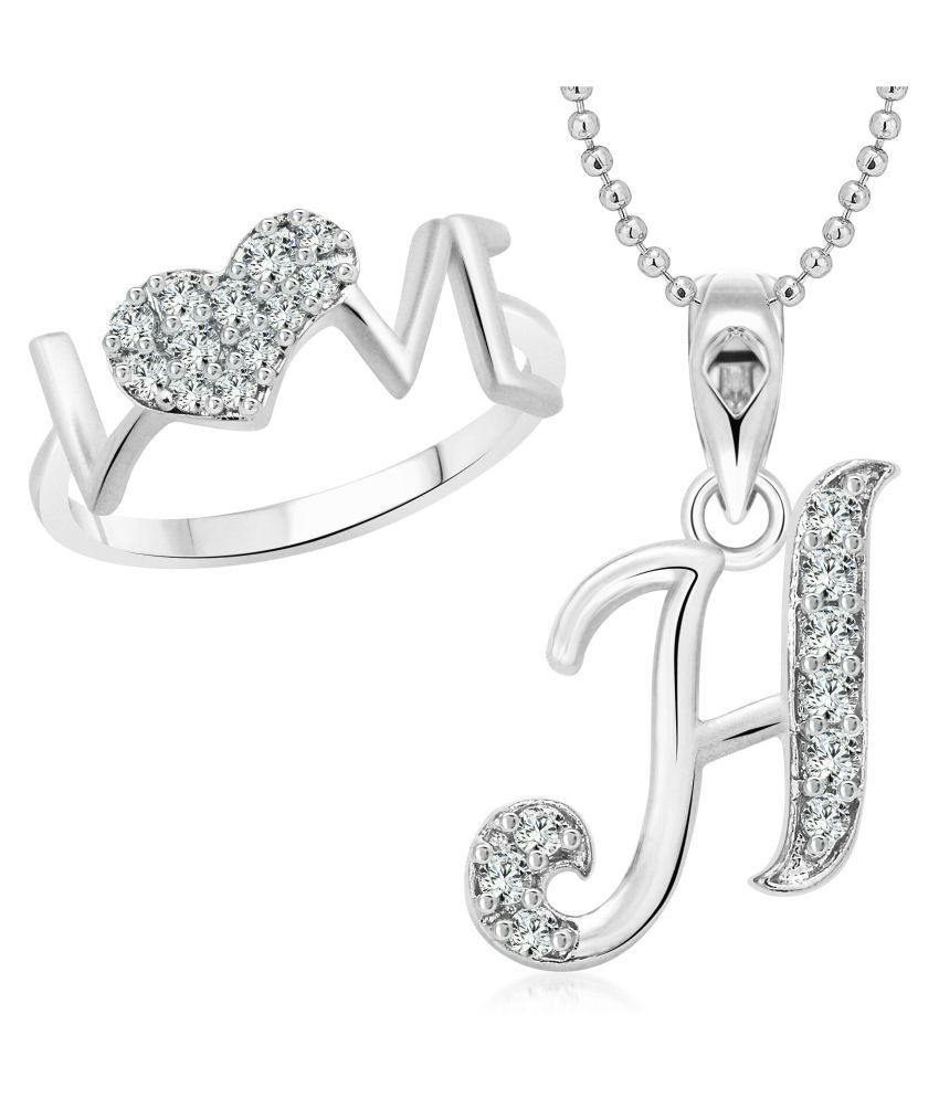     			Vighnaharta Alloy Love Ring with Initial ''H'' Alphabet Pendant Rhodium Plated Jewellery Combo set