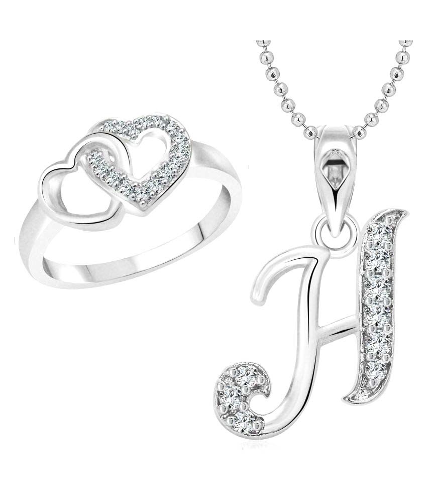     			Vighnaharta Heart Ring with Initial Alphabet ''H'' Pendant Rhodium Plated Jewellery Combo set