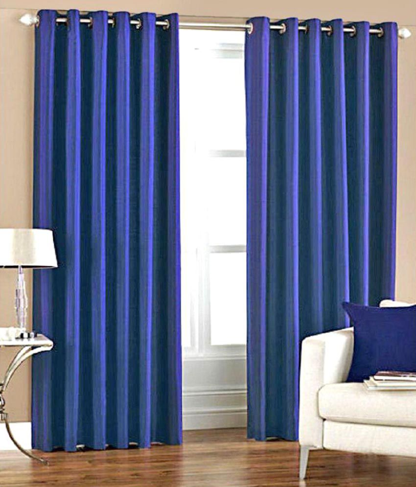     			Panipat Textile Hub Solid Semi-Transparent Eyelet Door Curtain 7 ft Pack of 2 -Blue