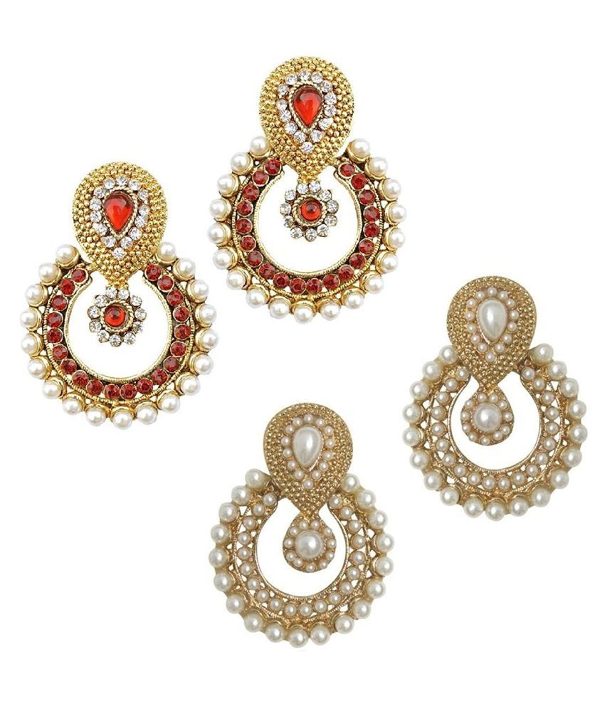     			YouBella Multicolour Pearl Studded Combo Earrings