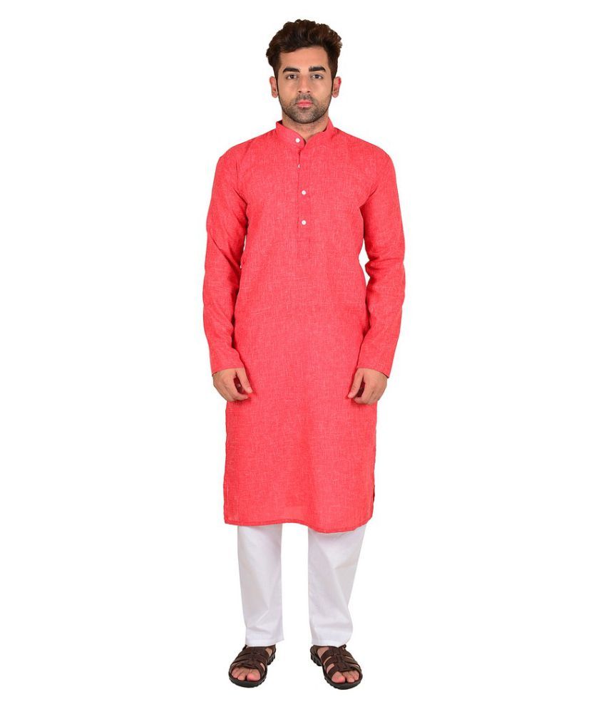 Jaipur Textile Hub Red Linen Kurta Buy Jaipur Textile Hub Red Linen