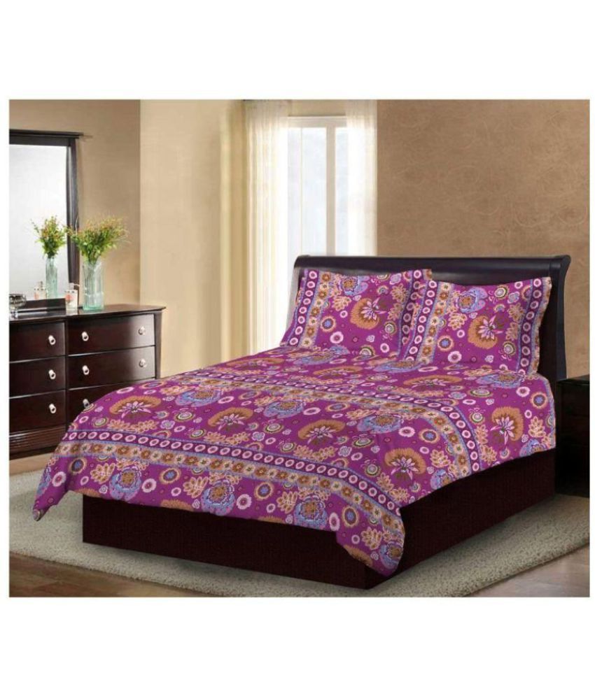 Bombay Dyeing Double Poly Cotton Pink Ethnic Bed Sheet Coordinated