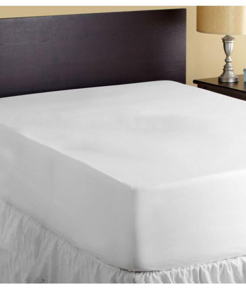     			Linenwalas Waterproof & Dustproof Double Bed White Poly Cotton Mattress Protector