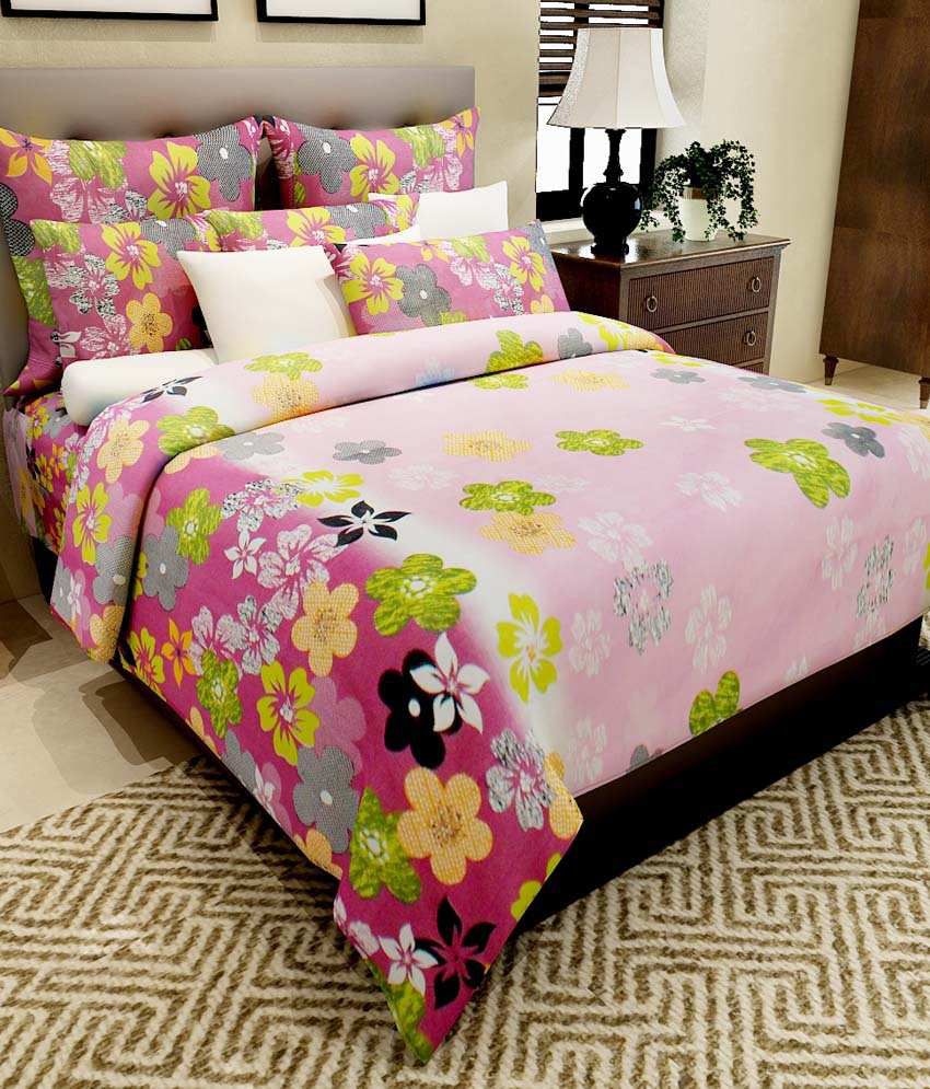     			Home Candy Multi-colour Floral Cotton Double Bedsheet With 2 Pillow Covers