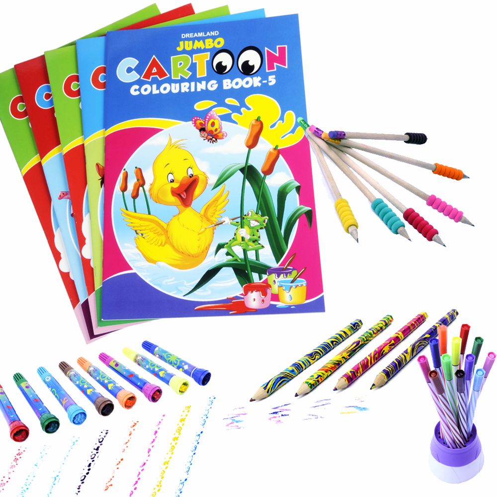 colouring pencils and books