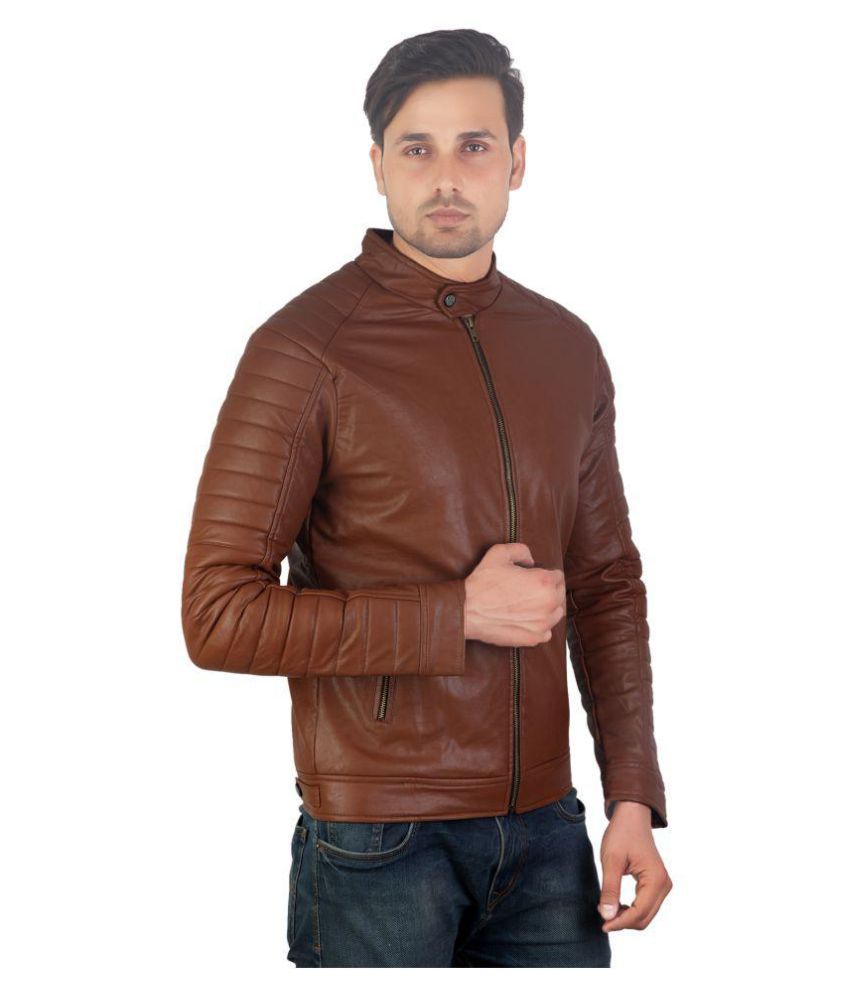 Zipper Brown Leather Jacket - Buy Zipper Brown Leather Jacket Online at ...