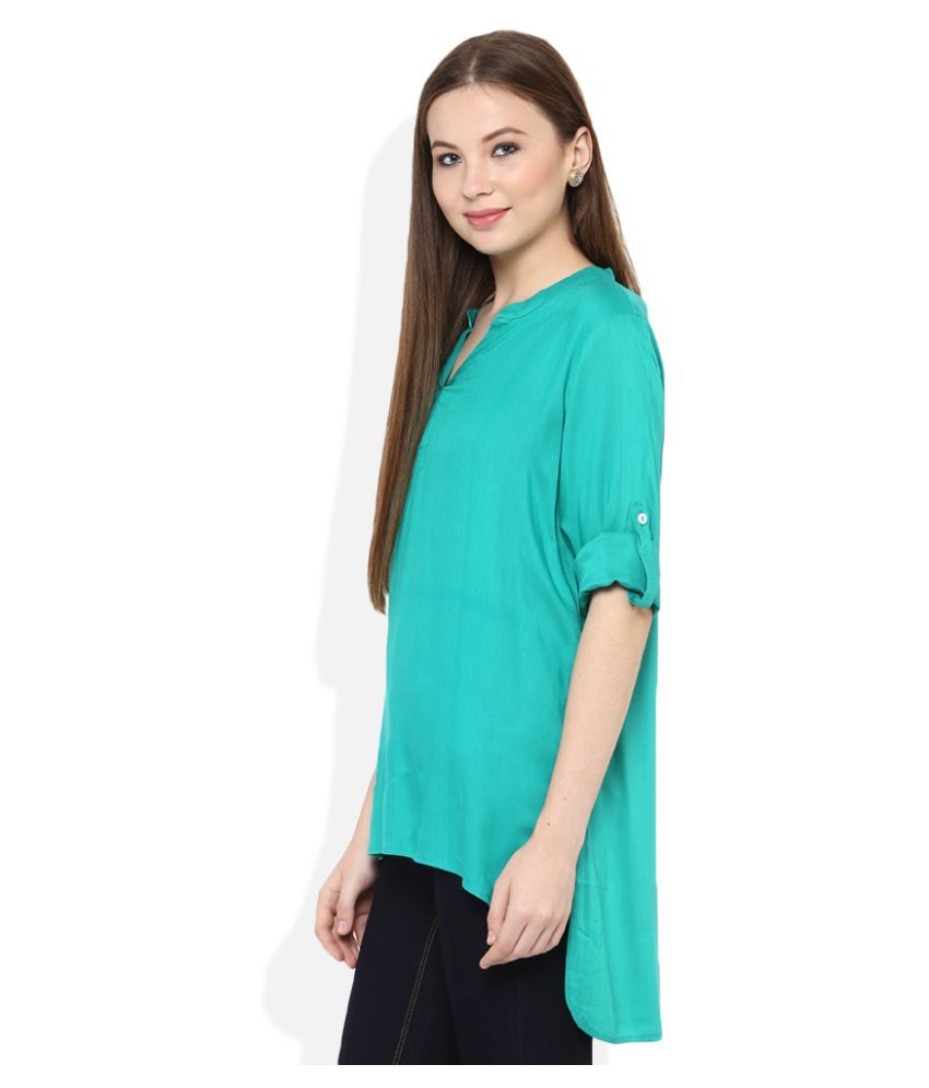 Akkriti by Pantaloons Green Rayon Asymmetrical Hemline Kurti - Buy ...